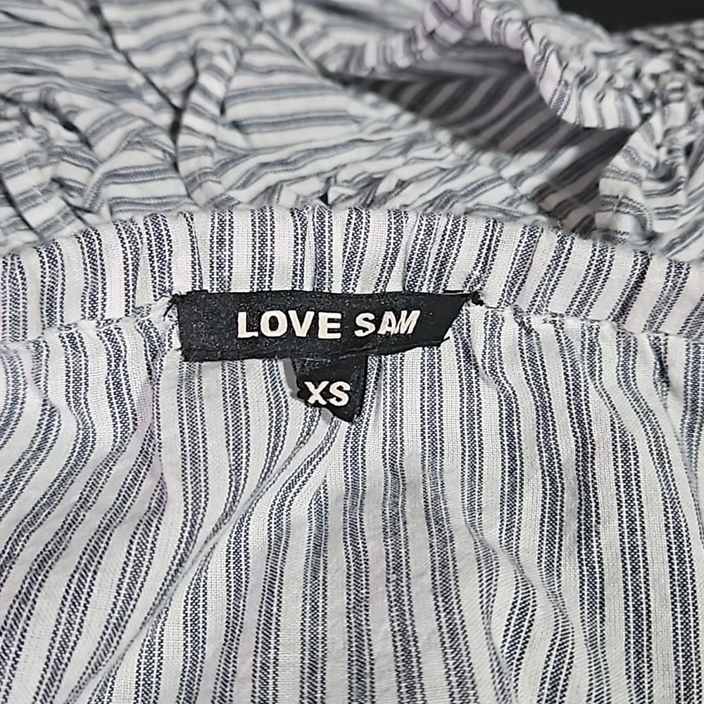 Love Sam Off Shoulder,Pinstriped,Boho Embroidered Top with Layered Cuffs - Picture 8 of 11
